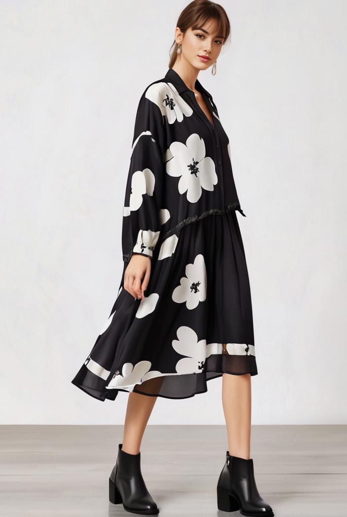 size curve dresses plus size loose elegant floral pattern stitching midi dress 124858