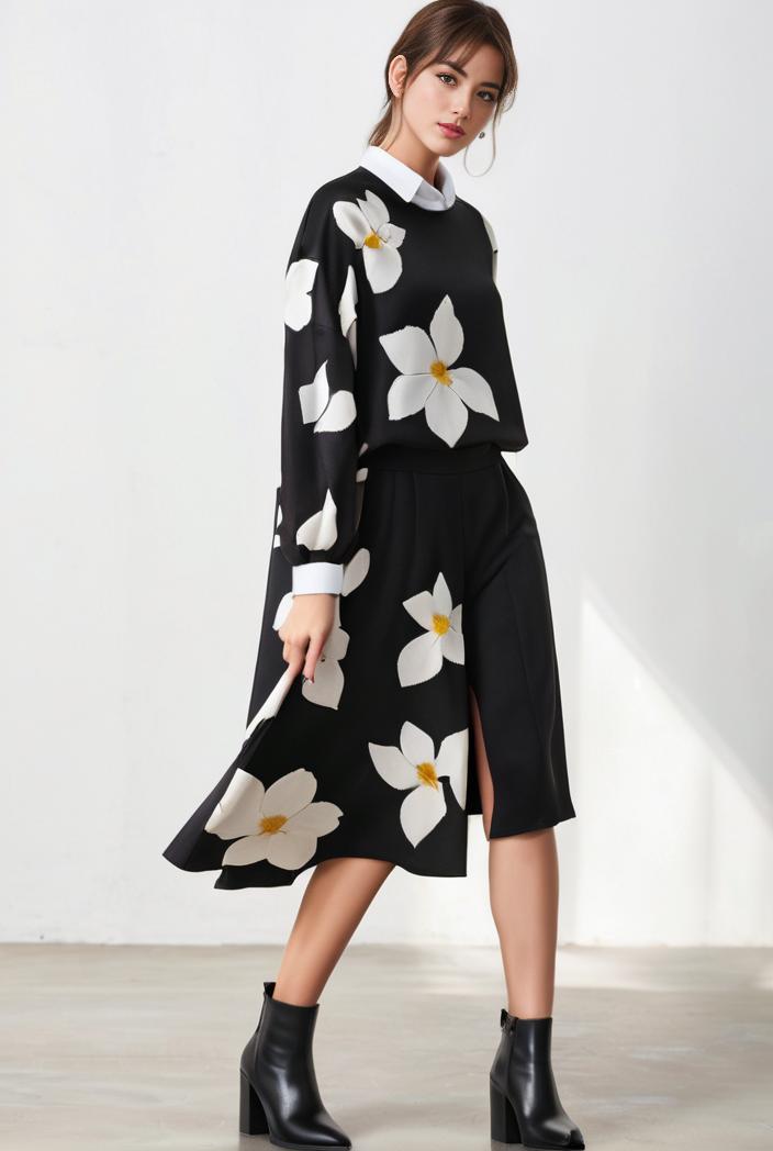 size curve dresses plus size loose elegant floral pattern stitching midi dress 124859