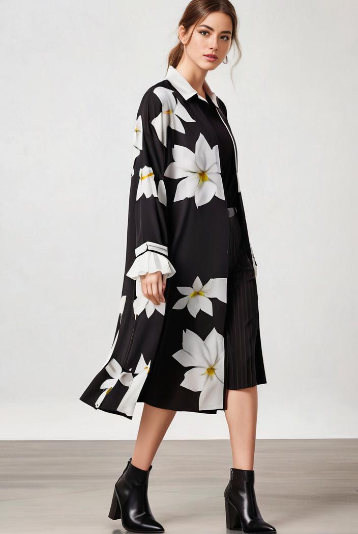 size curve dresses plus size loose elegant floral pattern stitching midi dress 124861