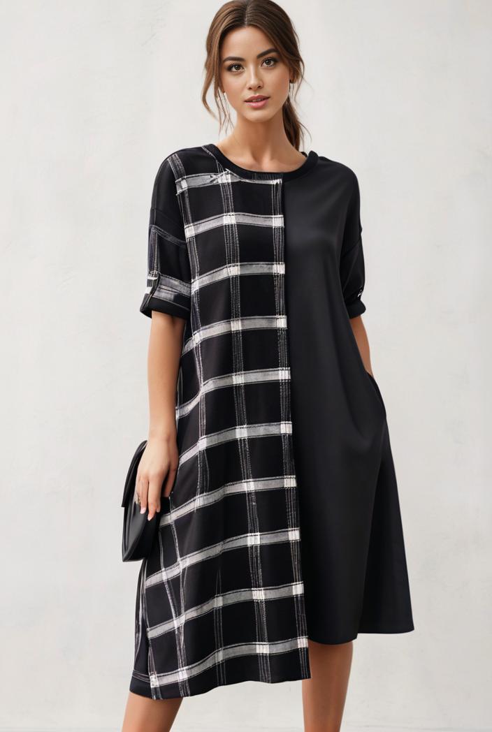 size curve dresses plus size loose elegant floral pattern stitching midi dress 124879