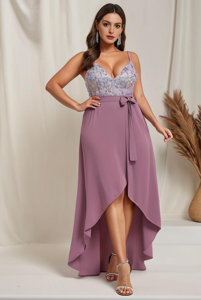 plus size sequin high low deep v neck tulle evening dresses 113350