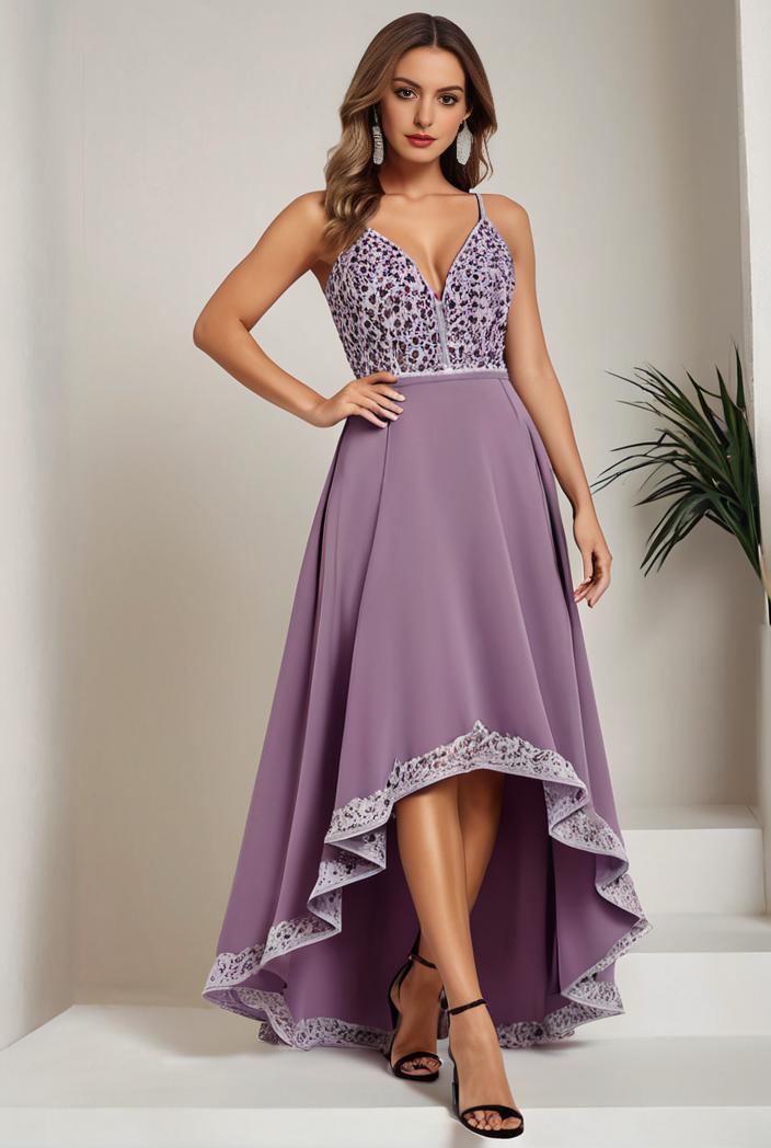 plus size sequin high low deep v neck tulle evening dresses 113351