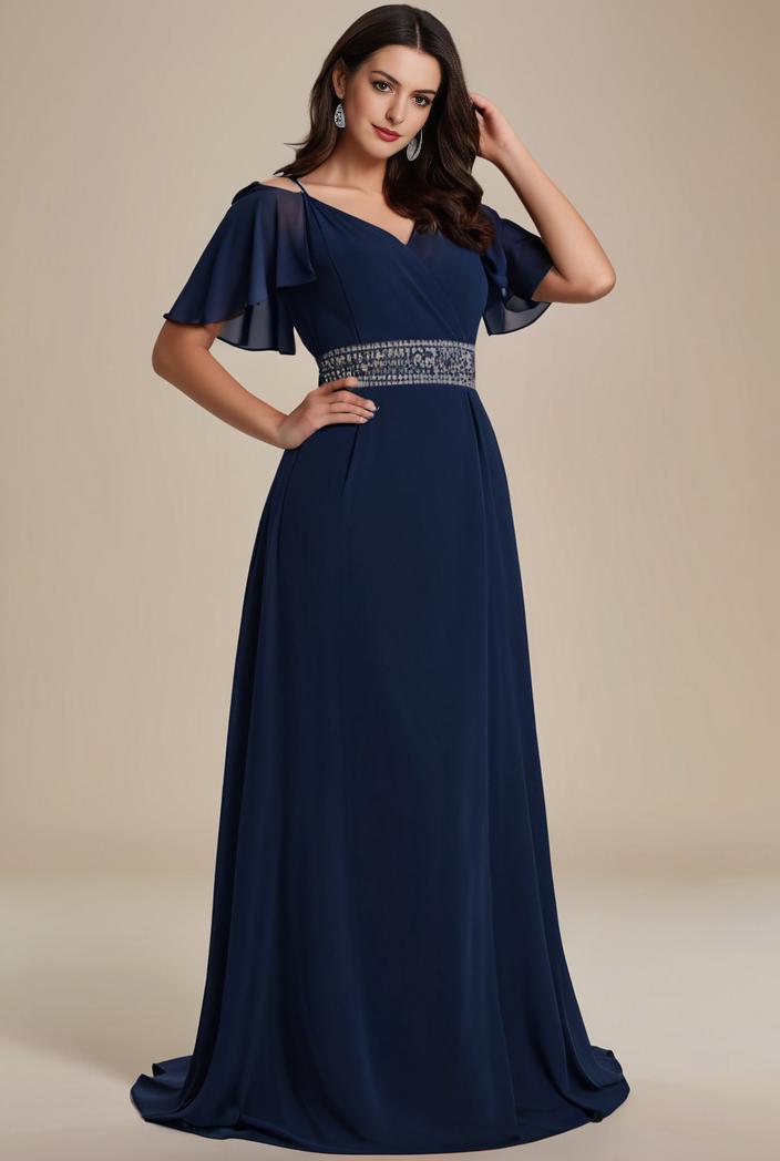 plus size simple chiffon pleated a line round neckline bridesmaid dress 113774
