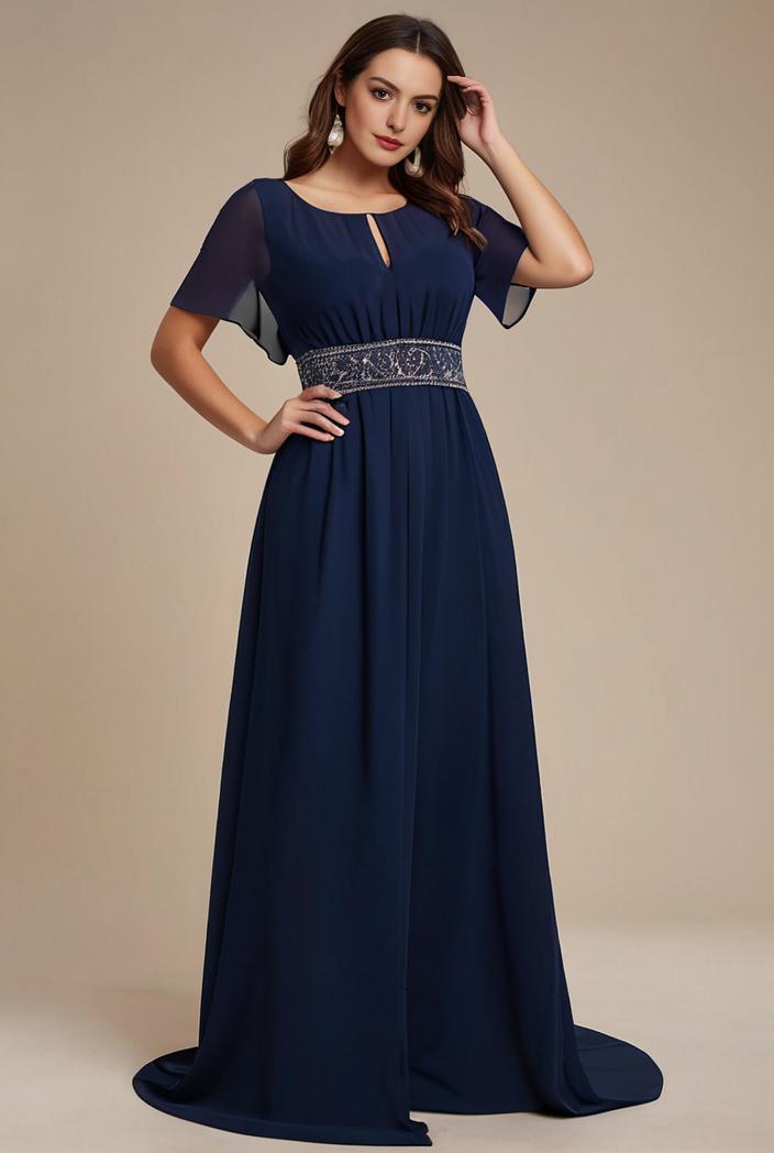 plus size simple chiffon pleated a line round neckline bridesmaid dress 113775