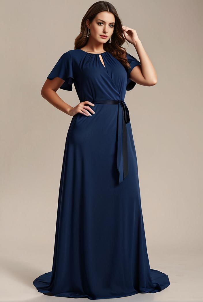 plus size simple chiffon pleated a line round neckline bridesmaid dress 113777