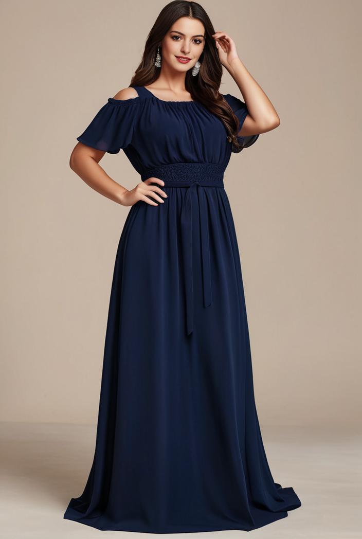 plus size simple chiffon pleated a line round neckline bridesmaid dress 113778