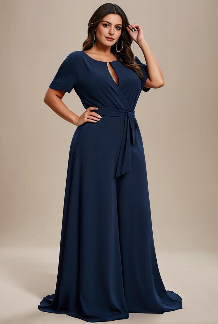 plus size simple chiffon pleated a line round neckline bridesmaid dress 113779