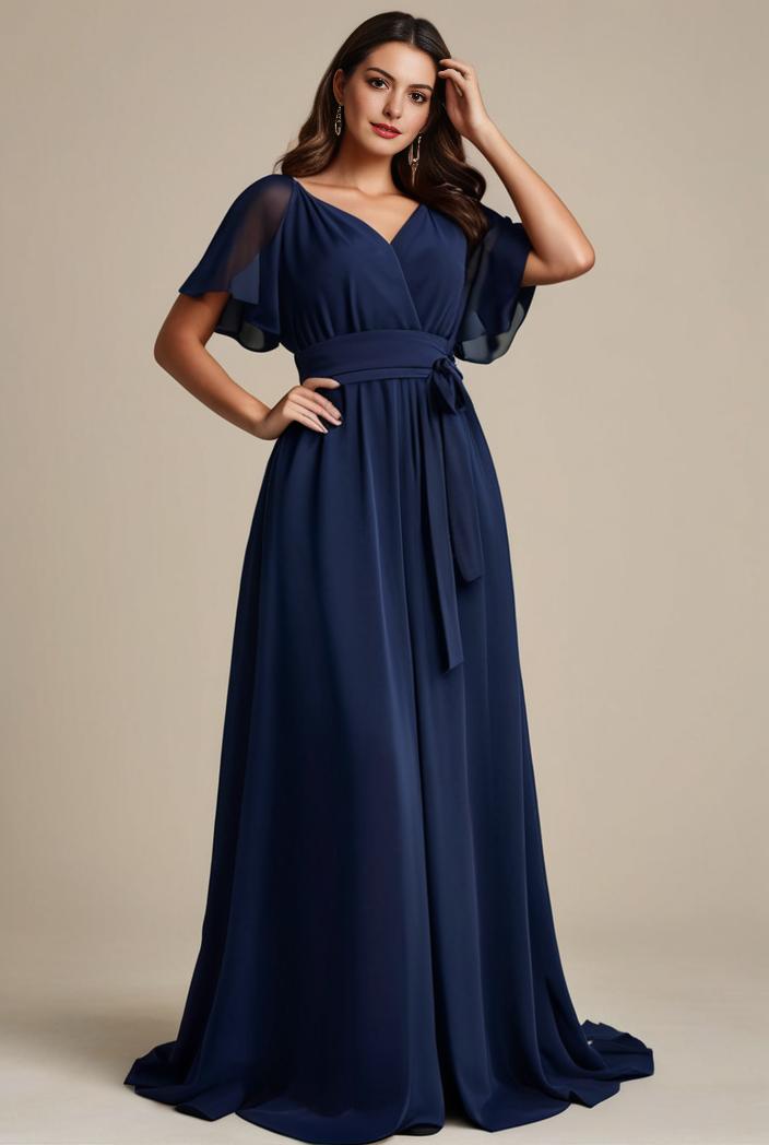 plus size simple chiffon pleated a line round neckline bridesmaid dress 113780
