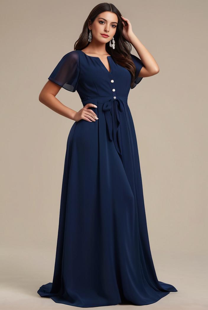 plus size simple chiffon pleated a line round neckline bridesmaid dress 113781