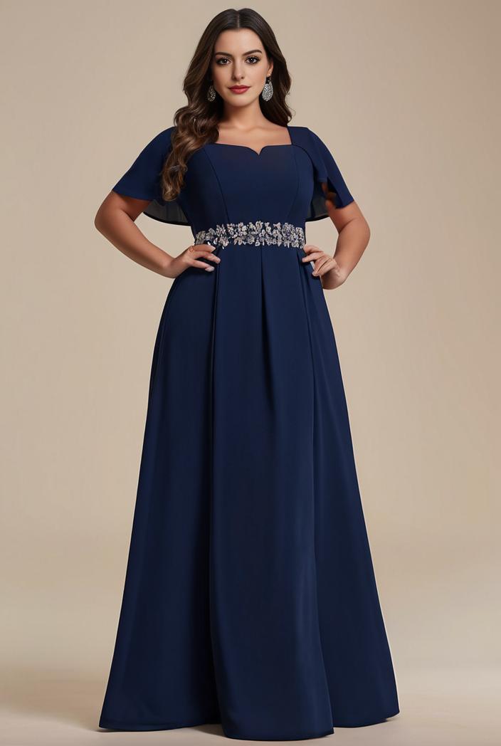 plus size simple chiffon pleated a line round neckline bridesmaid dress 113782