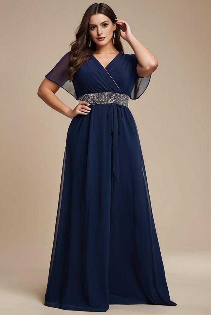 plus size simple chiffon pleated a line round neckline bridesmaid dress 113783