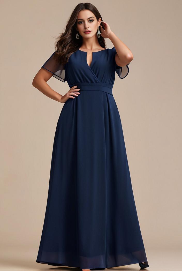 plus size simple chiffon pleated a line round neckline bridesmaid dress 113784