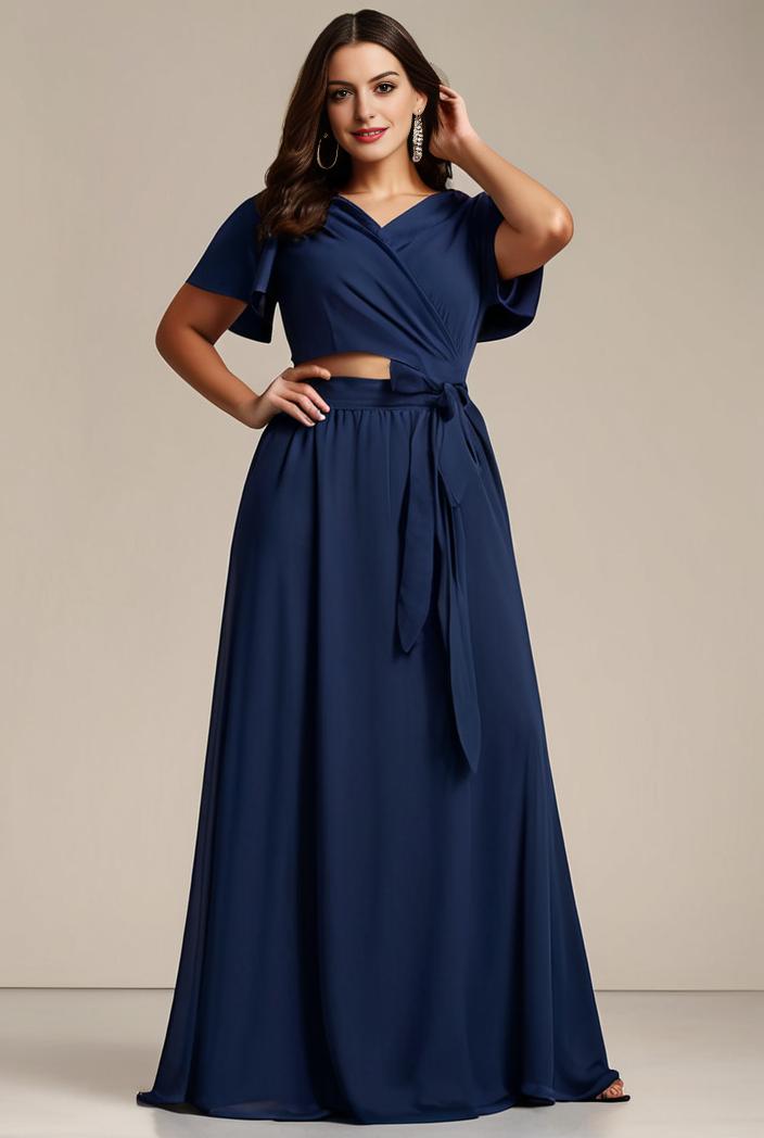 plus size simple chiffon pleated a line round neckline bridesmaid dress 113785