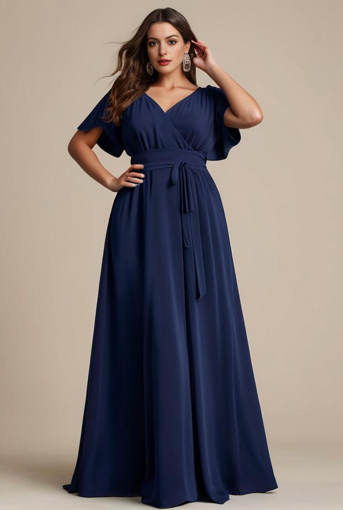 plus size simple chiffon pleated a line round neckline bridesmaid dress 113788
