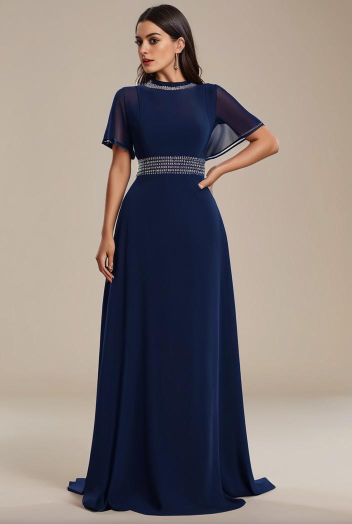 plus size simple chiffon pleated a line round neckline bridesmaid dress 113790