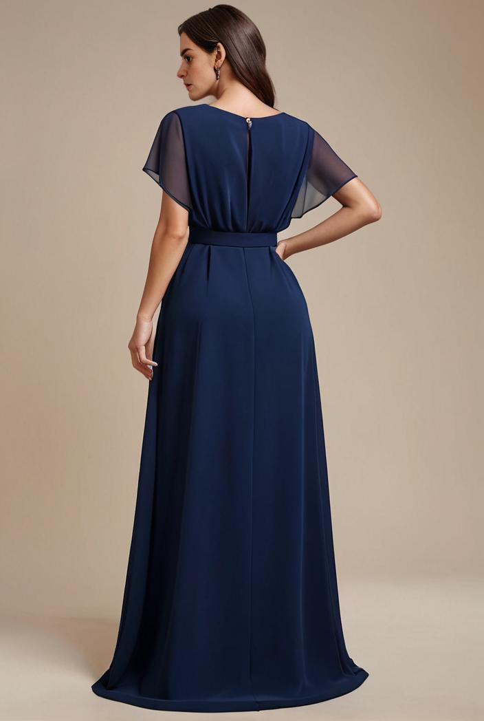 plus size simple chiffon pleated a line round neckline bridesmaid dress 113791