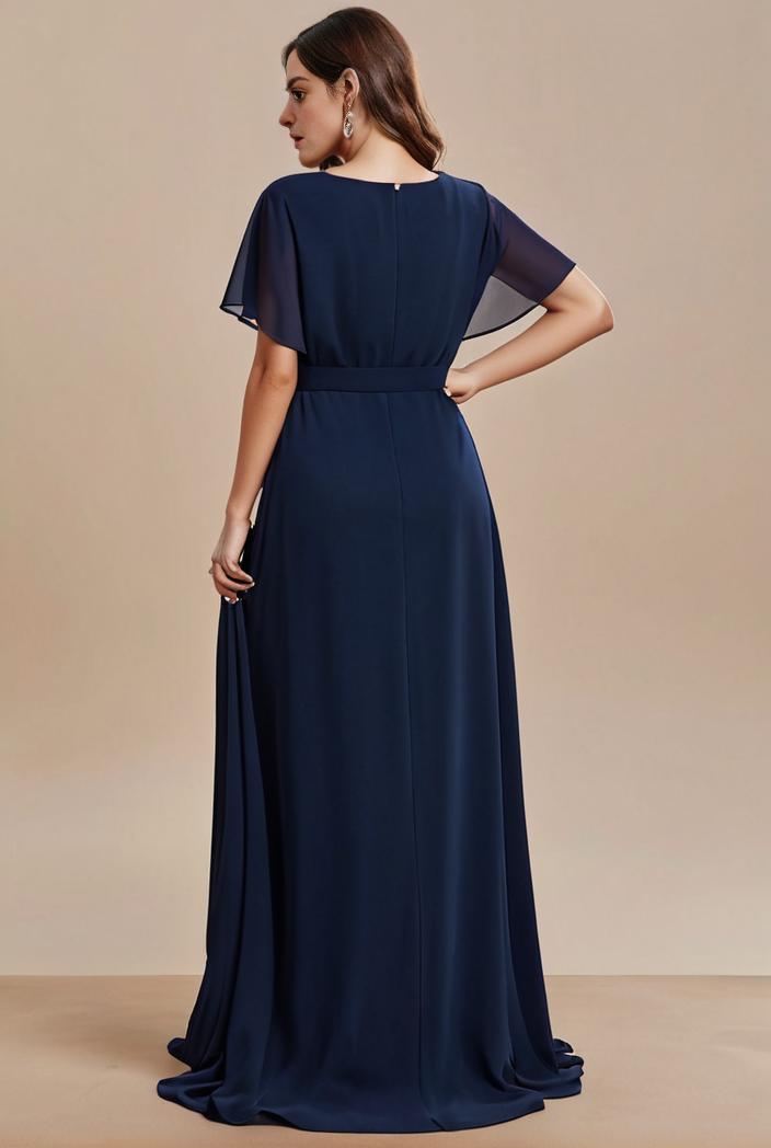 plus size simple chiffon pleated a line round neckline bridesmaid dress 113792