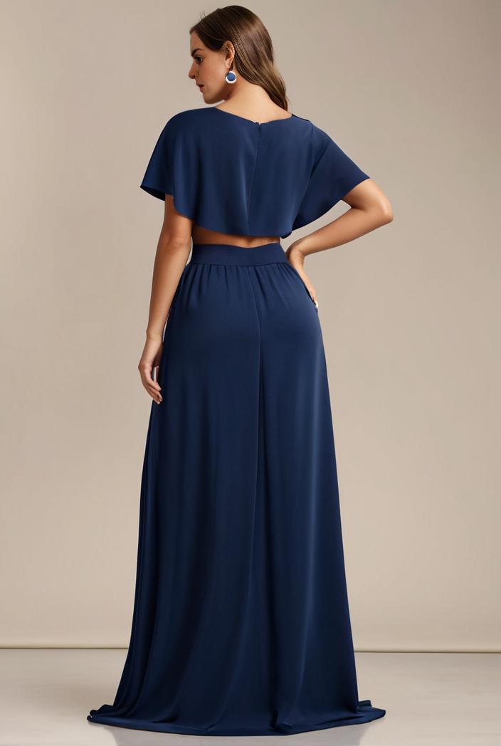 plus size simple chiffon pleated a line round neckline bridesmaid dress 113793