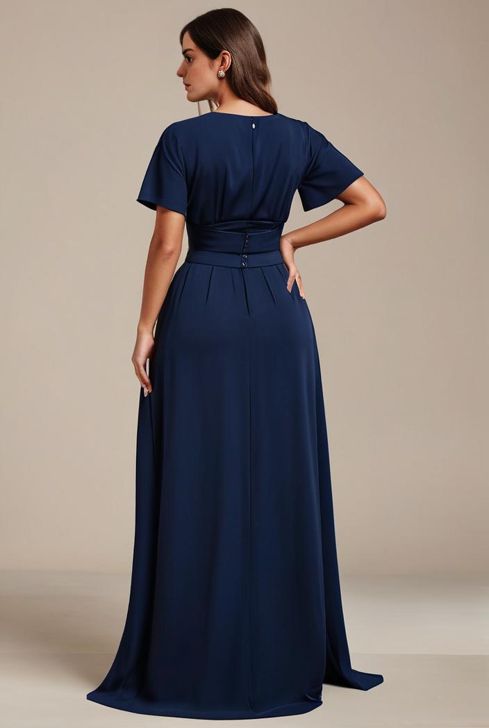 plus size simple chiffon pleated a line round neckline bridesmaid dress 113794