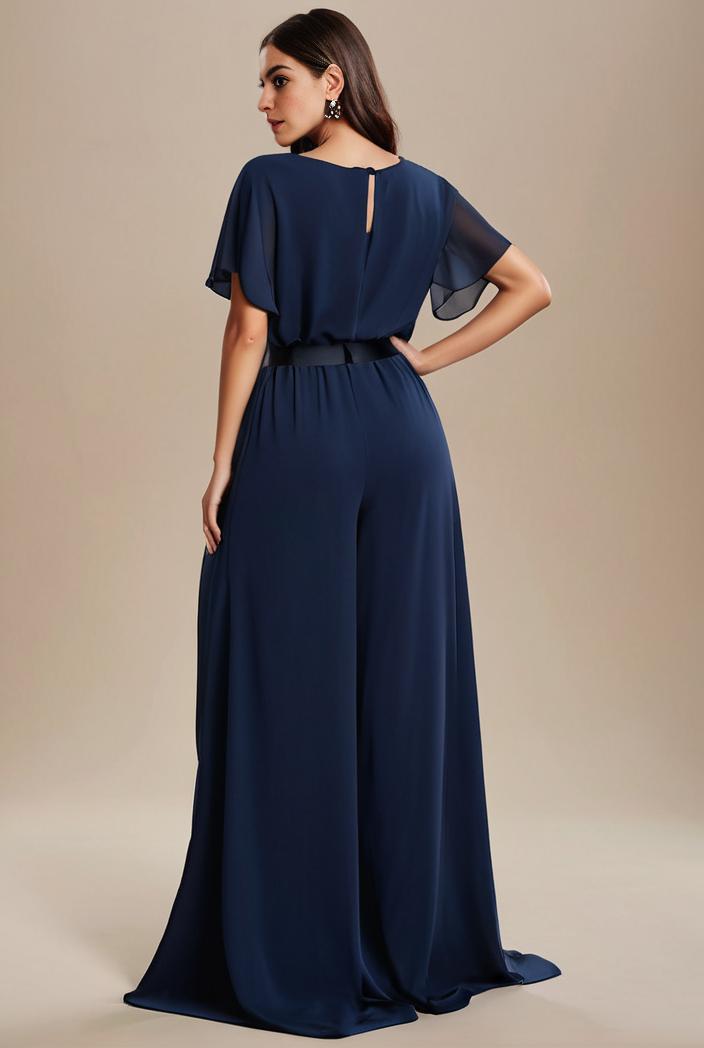 plus size simple chiffon pleated a line round neckline bridesmaid dress 113798