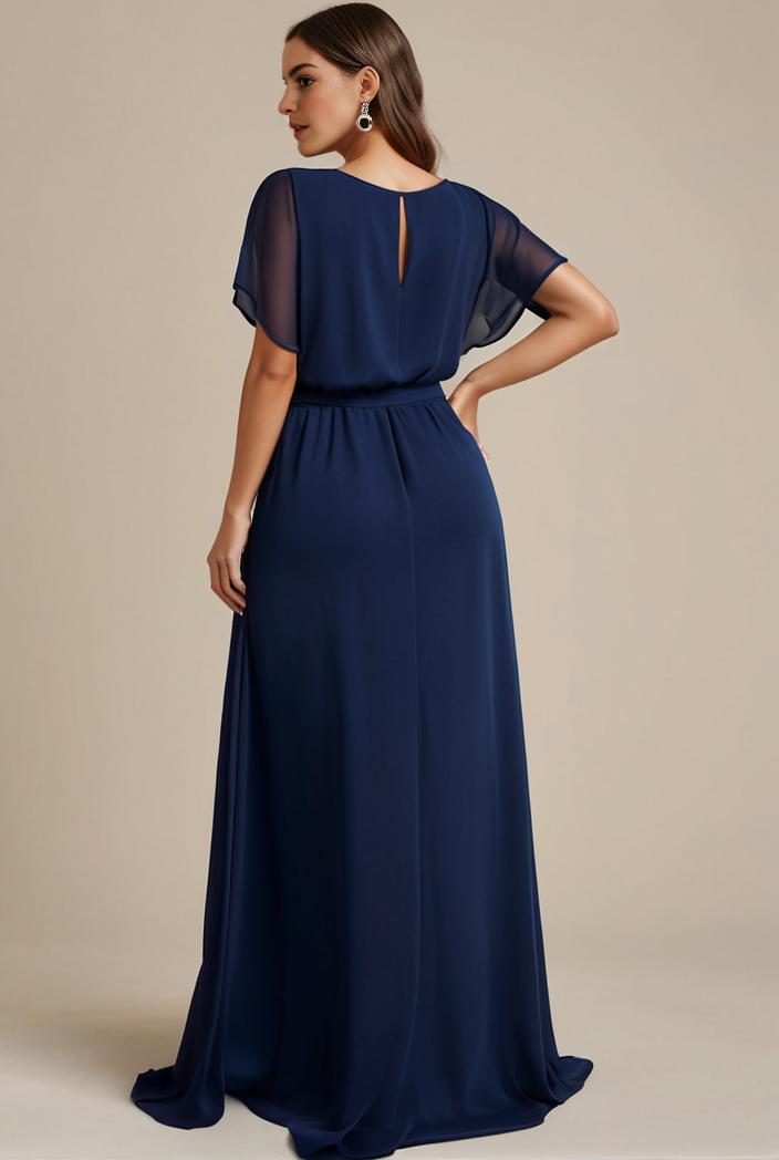 plus size simple chiffon pleated a line round neckline bridesmaid dress 113795