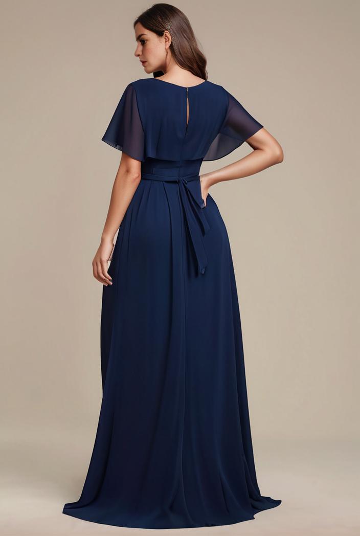 plus size simple chiffon pleated a line round neckline bridesmaid dress 113796