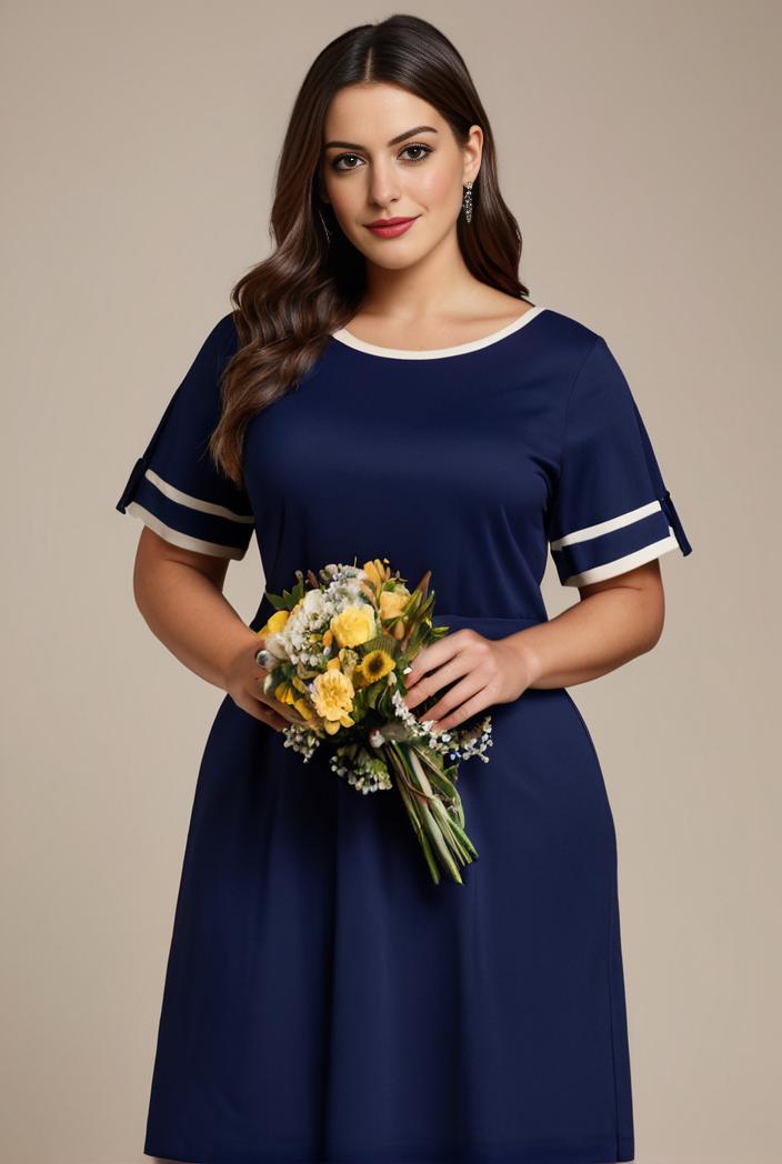 plus size simple chiffon pleated a line round neckline bridesmaid dress 113797