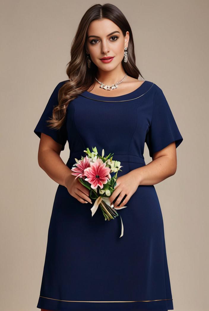 plus size simple chiffon pleated a line round neckline bridesmaid dress 113799