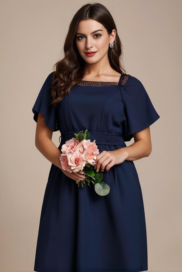 plus size simple chiffon pleated a line round neckline bridesmaid dress 113802