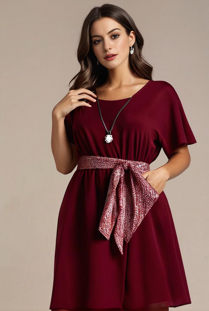 plus size simple chiffon pleated a line round neckline bridesmaid dress 113808