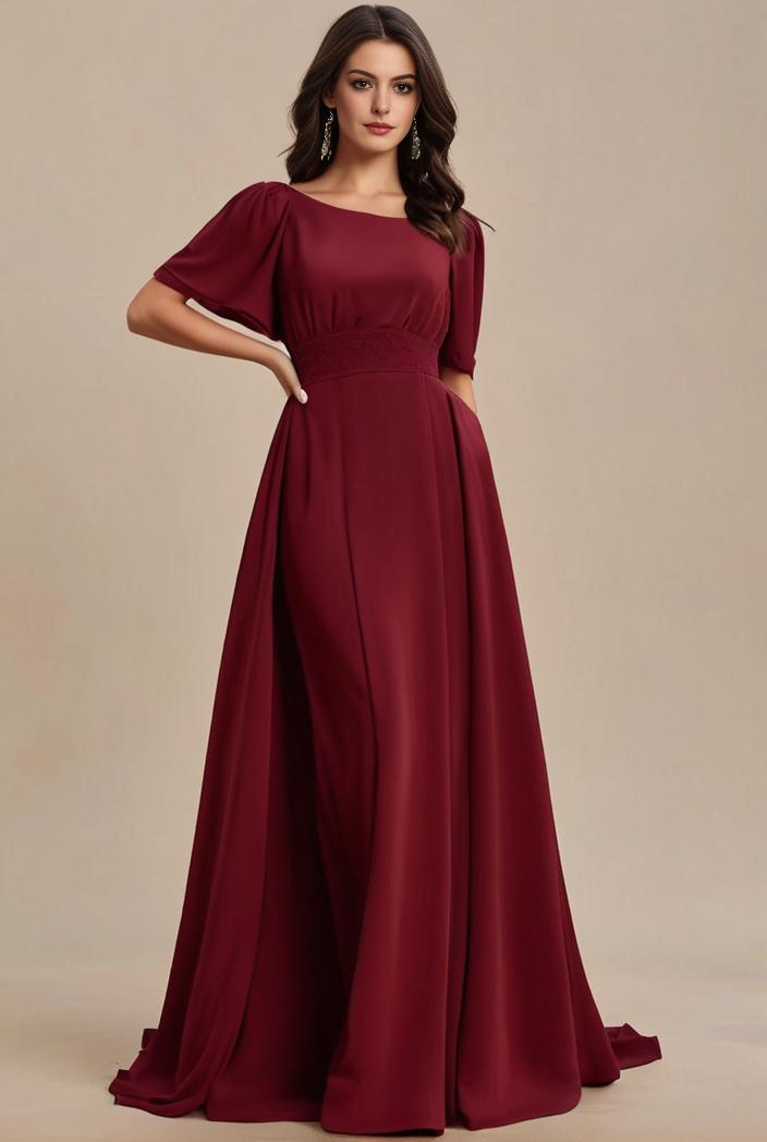 plus size simple chiffon pleated a line round neckline bridesmaid dress 113816