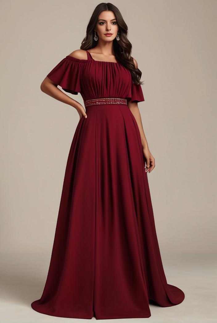 plus size simple chiffon pleated a line round neckline bridesmaid dress 113818