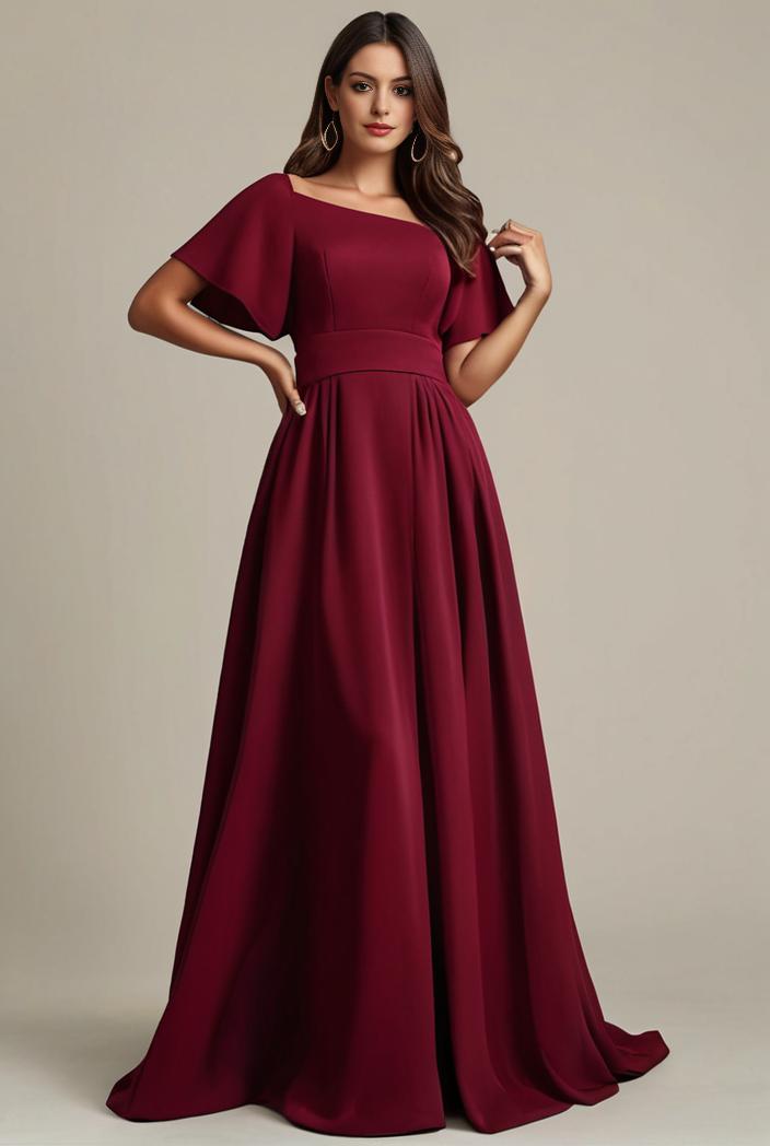 plus size simple chiffon pleated a line round neckline bridesmaid dress 113820