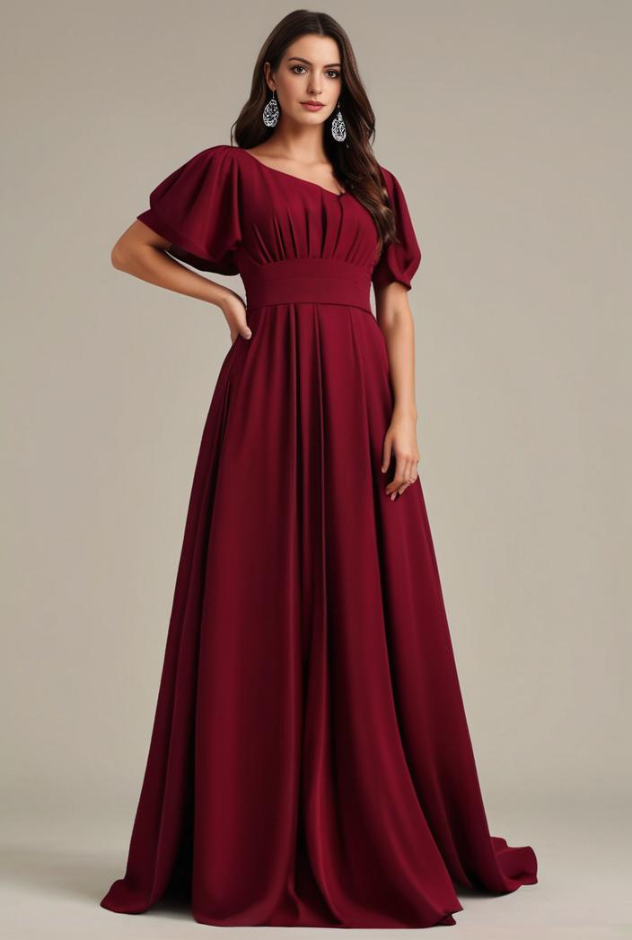 plus size simple chiffon pleated a line round neckline bridesmaid dress 113821