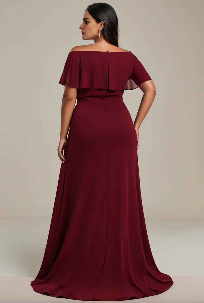 plus size simple chiffon pleated a line round neckline bridesmaid dress 113822