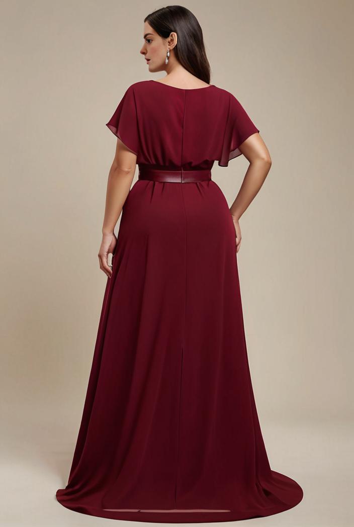 plus size simple chiffon pleated a line round neckline bridesmaid dress 113823