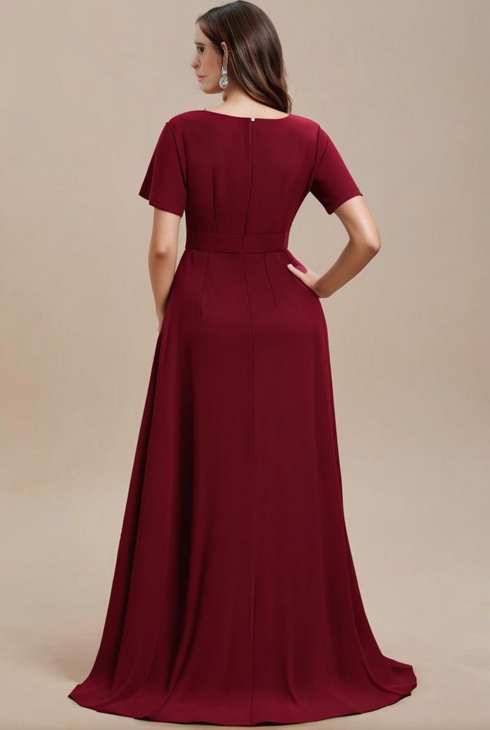 plus size simple chiffon pleated a line round neckline bridesmaid dress 113824