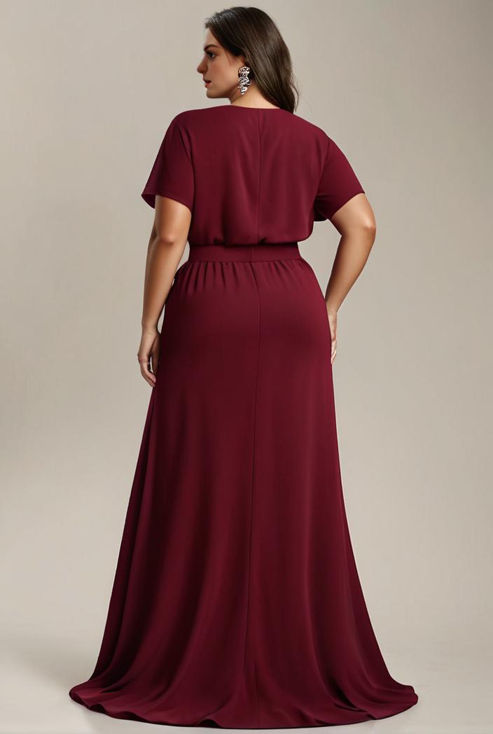 plus size simple chiffon pleated a line round neckline bridesmaid dress 113825