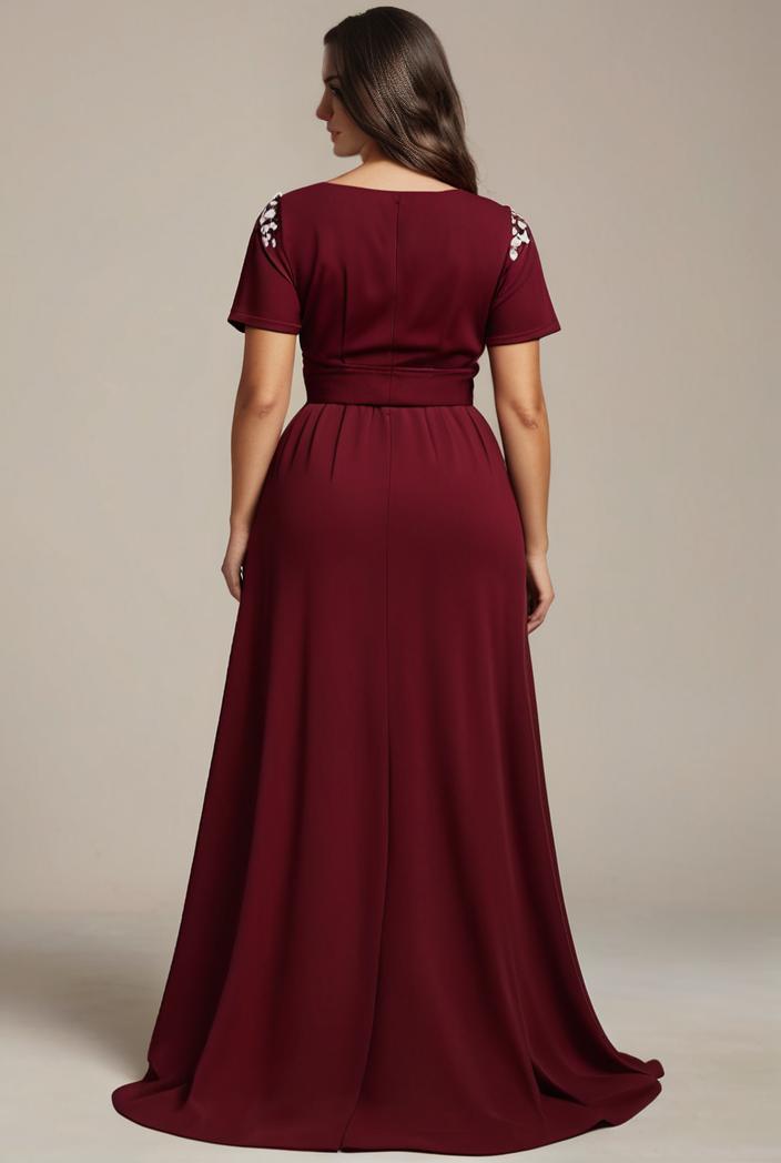 plus size simple chiffon pleated a line round neckline bridesmaid dress 113826
