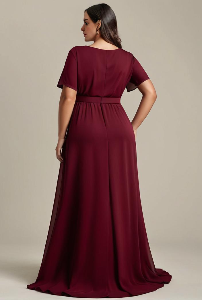plus size simple chiffon pleated a line round neckline bridesmaid dress 113828
