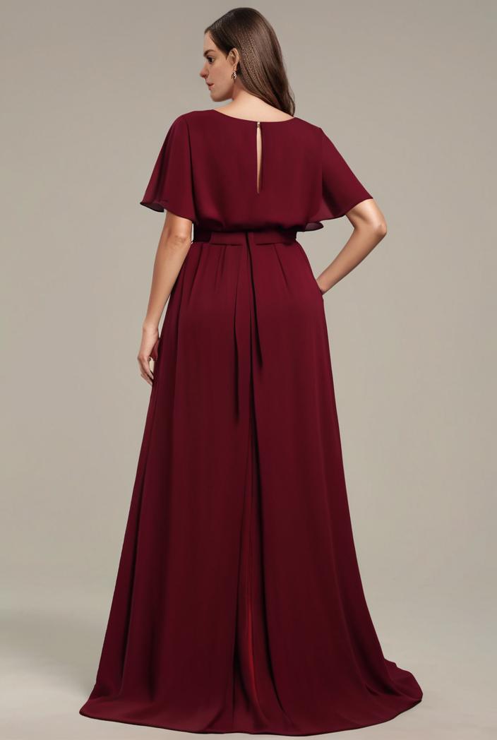 plus size simple chiffon pleated a line round neckline bridesmaid dress 113829