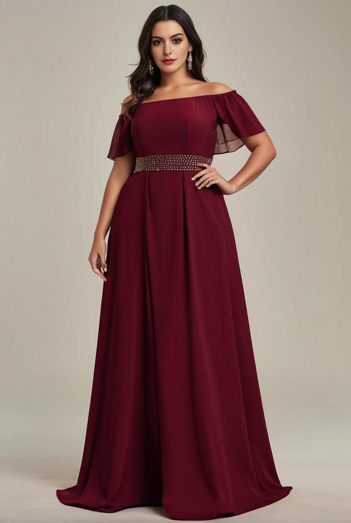 plus size simple chiffon pleated a line round neckline bridesmaid dress 113830