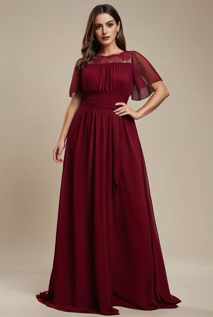 plus size simple chiffon pleated a line round neckline bridesmaid dress 113831