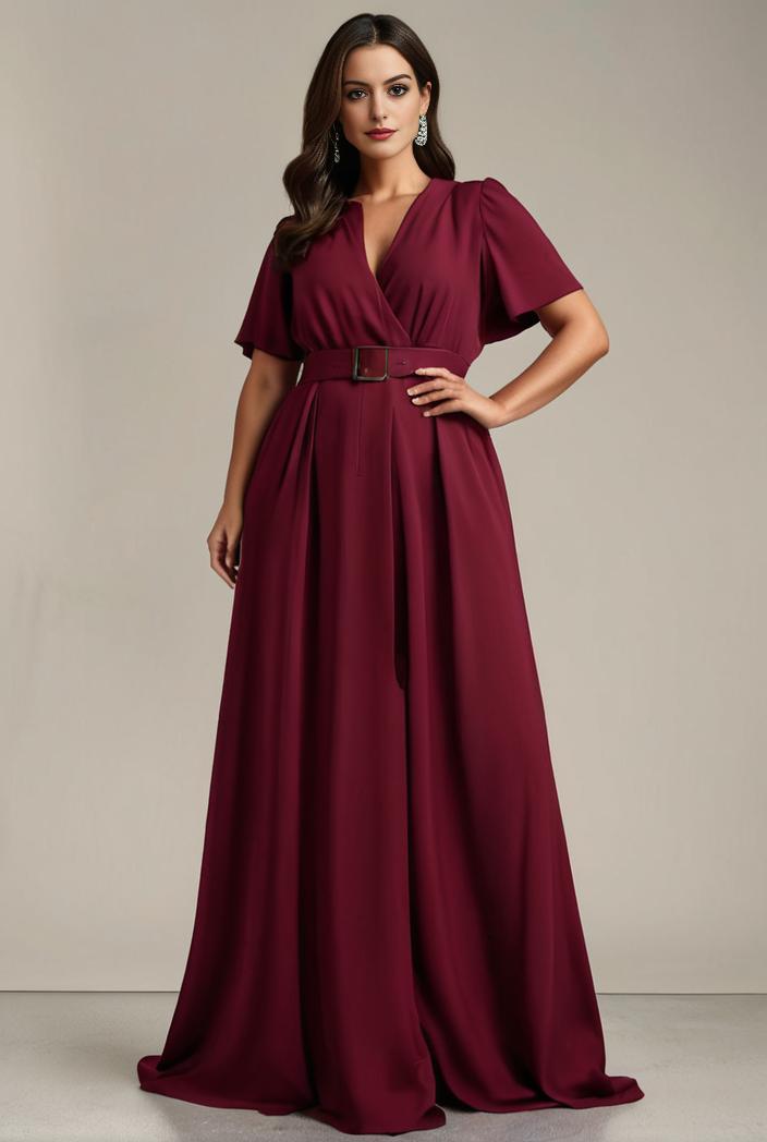 plus size simple chiffon pleated a line round neckline bridesmaid dress 113833