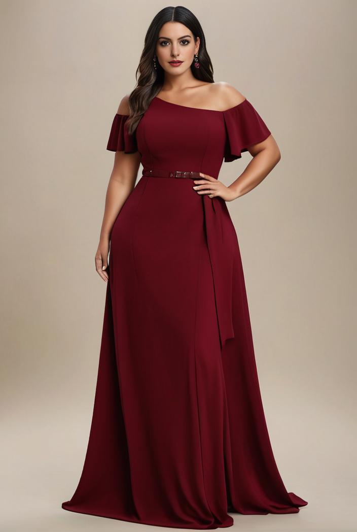 plus size simple chiffon pleated a line round neckline bridesmaid dress 113835