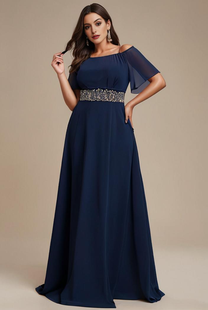 plus size simple chiffon pleated a line round neckline bridesmaid dress 113839