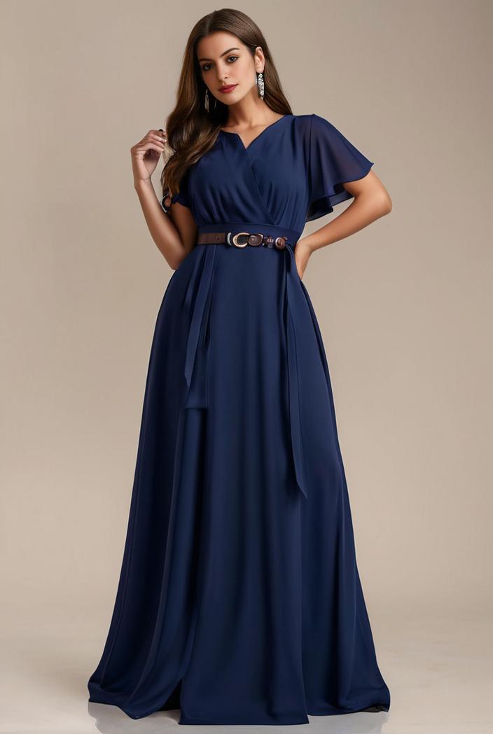 plus size simple chiffon pleated a line round neckline bridesmaid dress 113841