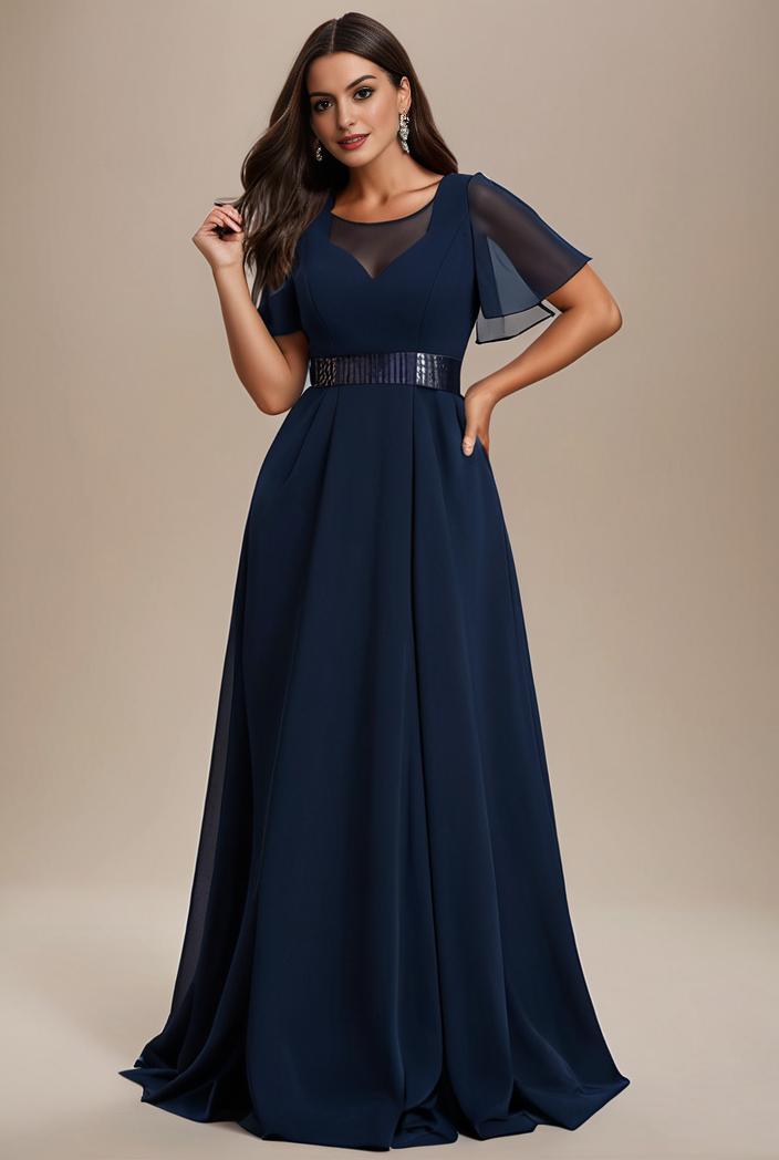 plus size simple chiffon pleated a line round neckline bridesmaid dress 113843