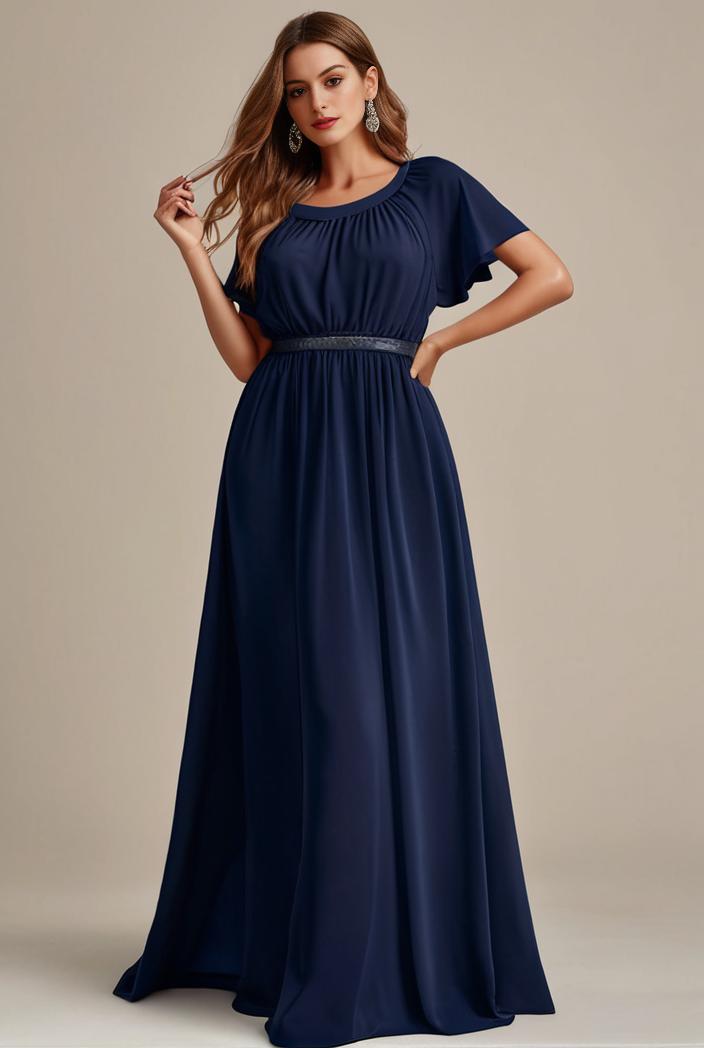 plus size simple chiffon pleated a line round neckline bridesmaid dress 113844