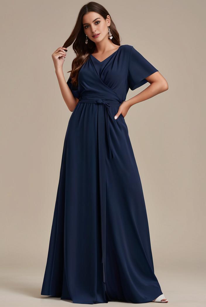plus size simple chiffon pleated a line round neckline bridesmaid dress 113845